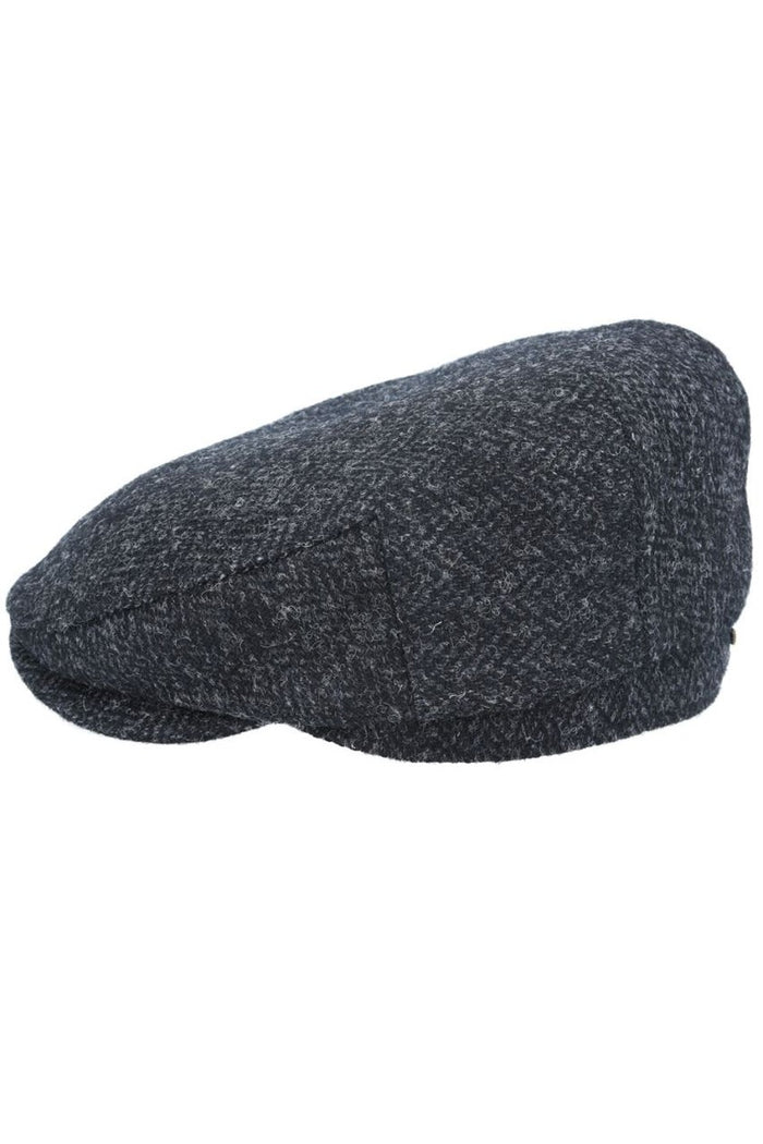 HARRIS TWEED - BLACK PURE SCOTTISH WOOL FLAT CAP