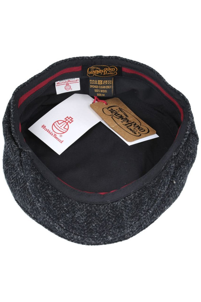 HARRIS TWEED - BLACK PURE SCOTTISH WOOL FLAT CAP