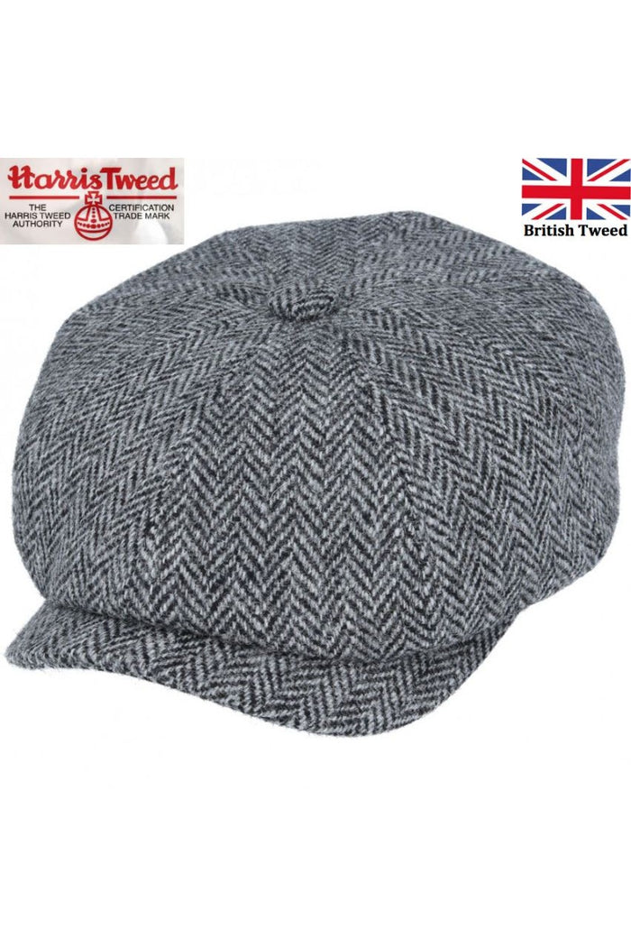 HARRIS TWEED - GREY PURE WOOL TWEED FLAT CAP