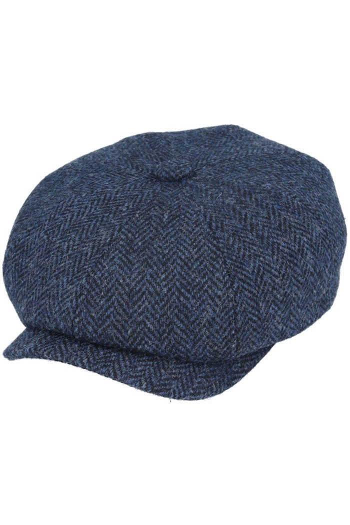HARRIS TWEED - NAVY PURE WOOL TWEED FLAT CAP