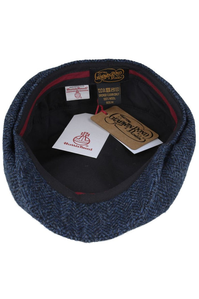 HARRIS TWEED - NAVY PURE WOOL TWEED FLAT CAP