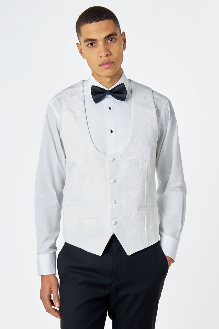 HENRY – FLOCKED WHITE JACQUARD TUXEDO SUIT WAISTCOAT