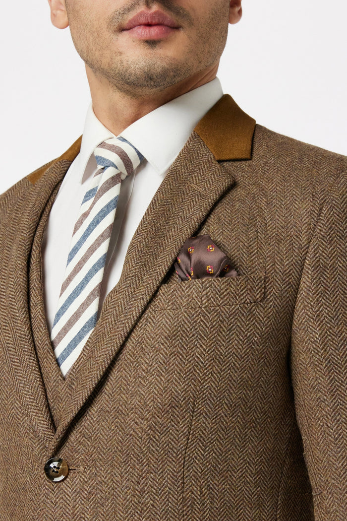 HERRINGBONE TWEED TAN BROWN JACKET