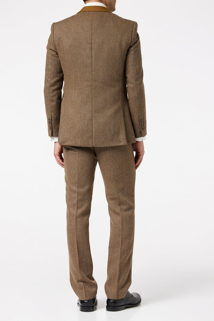 HERRINGBONE TWEED TAN BROWN JACKET