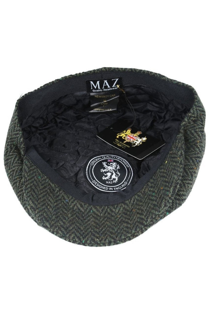 HERRINGBONE WOOL BLEND NEWSBOY FLAT CAP