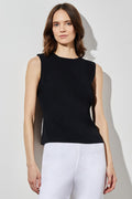 High-Neck Knit Tank, Black | Ming Wang