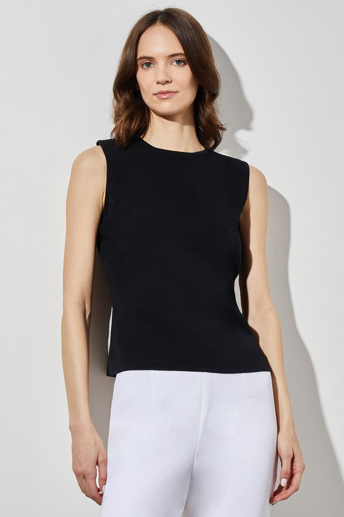 High-Neck Knit Tank, Black | Ming Wang