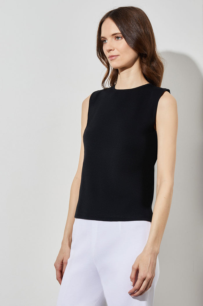 High-Neck Knit Tank, Black | Ming Wang