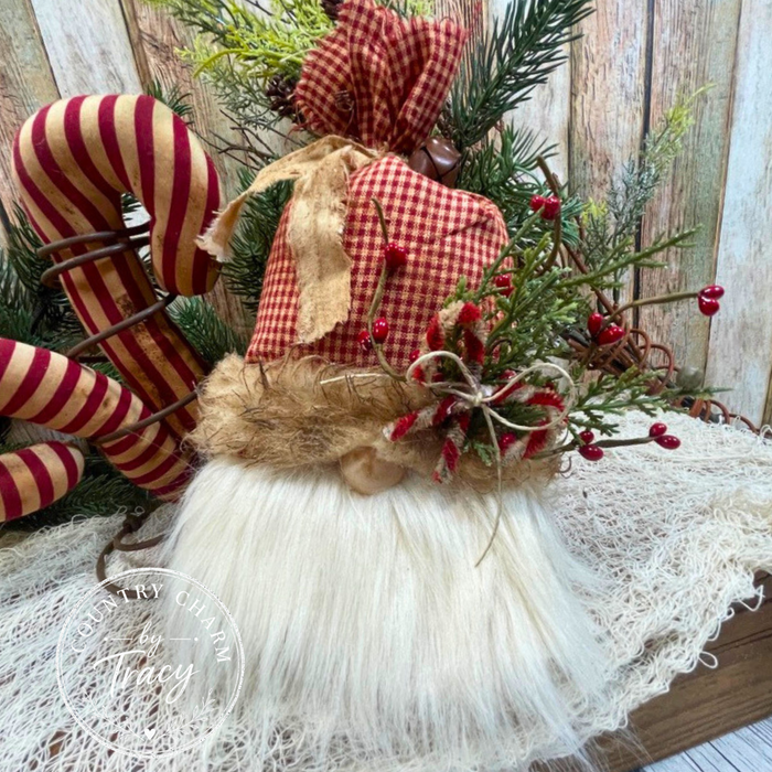Homespun Santa Gnome Ornament - Country Christmas Primitive Decor