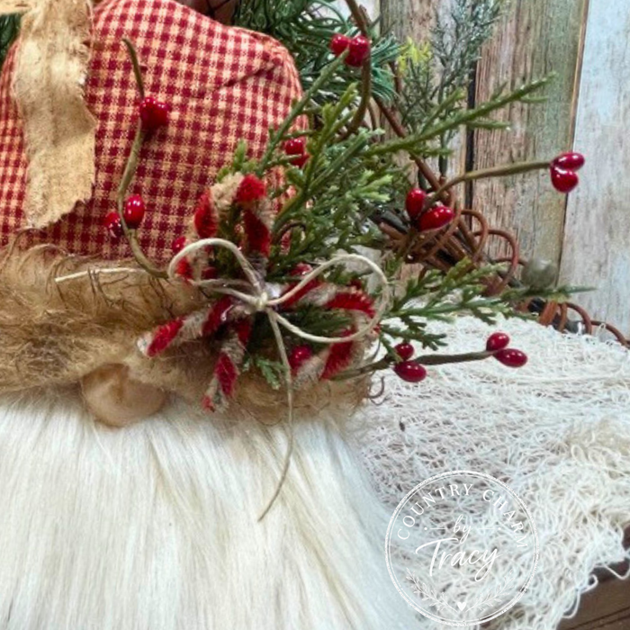 Homespun Santa Gnome Ornament - Country Christmas Primitive Decor