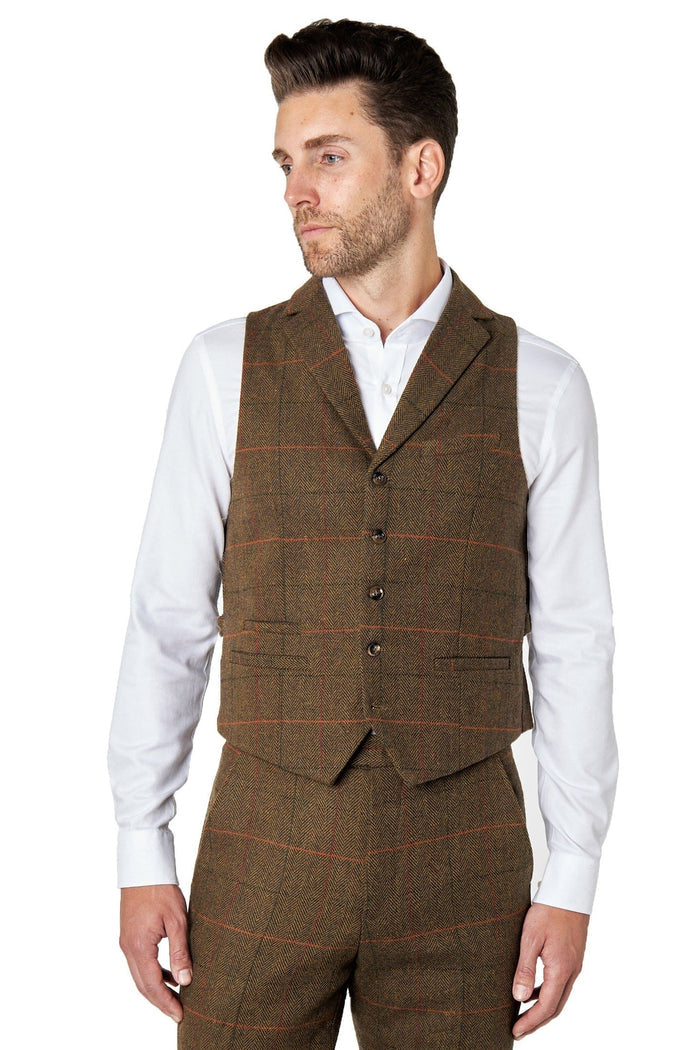 Jarvis - Brown Tweed Check Collar waistcoat