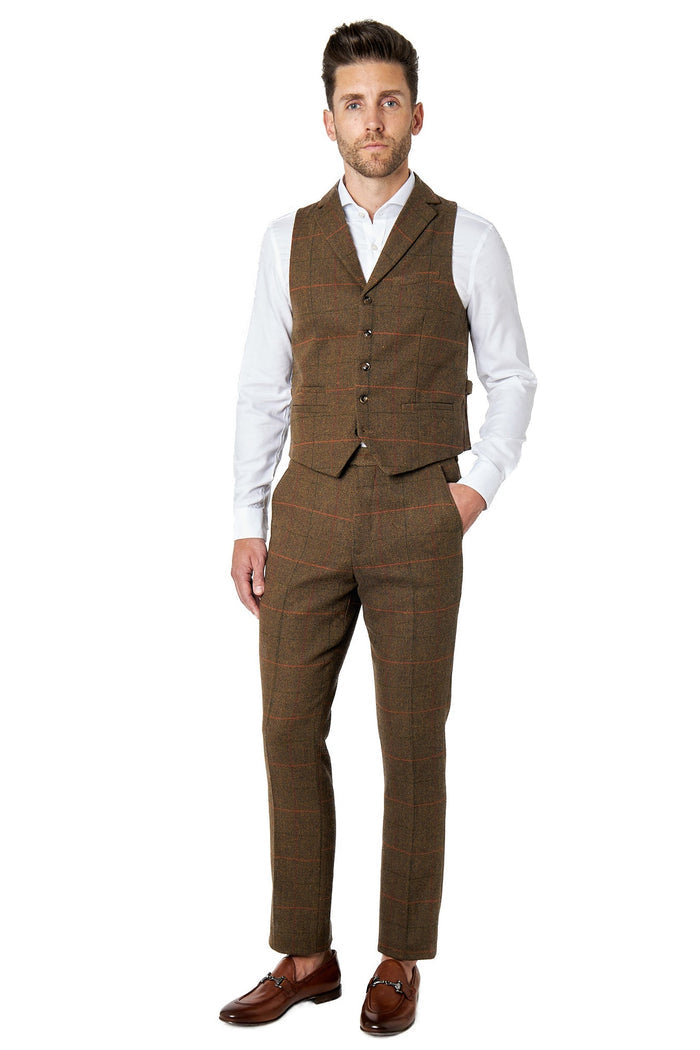 Jarvis - Brown Tweed Check Collar waistcoat