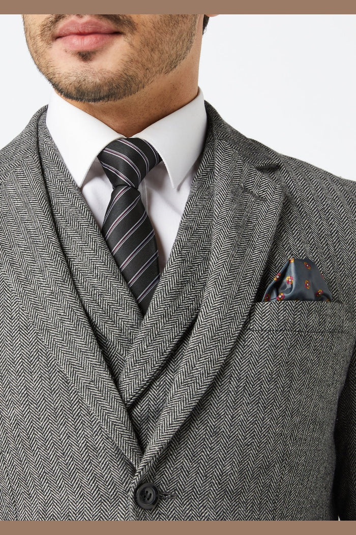 JAX - GREY HERRINGBONE TWEED JACKET