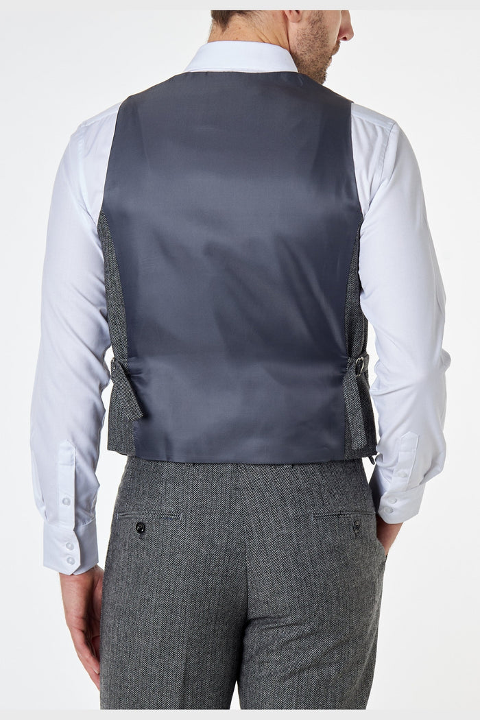 JAX - HERRINGBONE TWEED DOUBLE BREASTED GREY WAISTCOAT