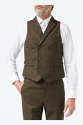 JAX - MEN'S HERRINGBONE BROWN TWEED CLASSIC TAILORED FIT SUIT WAISTCOAT
