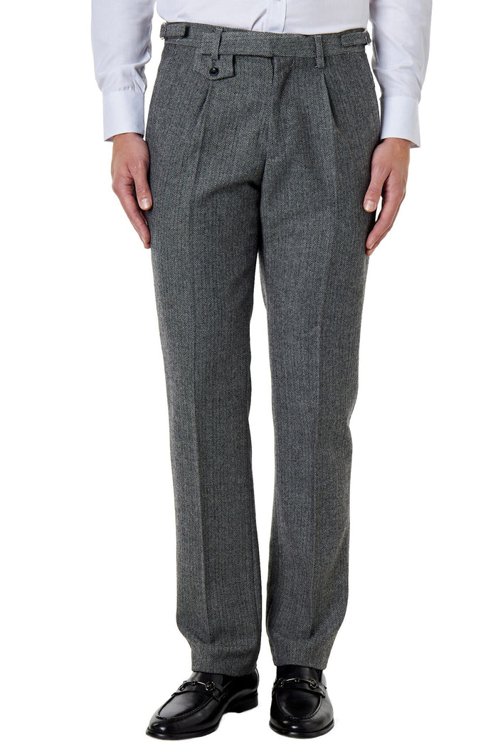 Jax -Mens Grey Herringbone Tweed Trouser