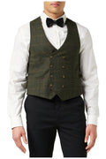 JUDE TWEED CHECK DOUBLE BREASTED GREEN WAISTCOAT
