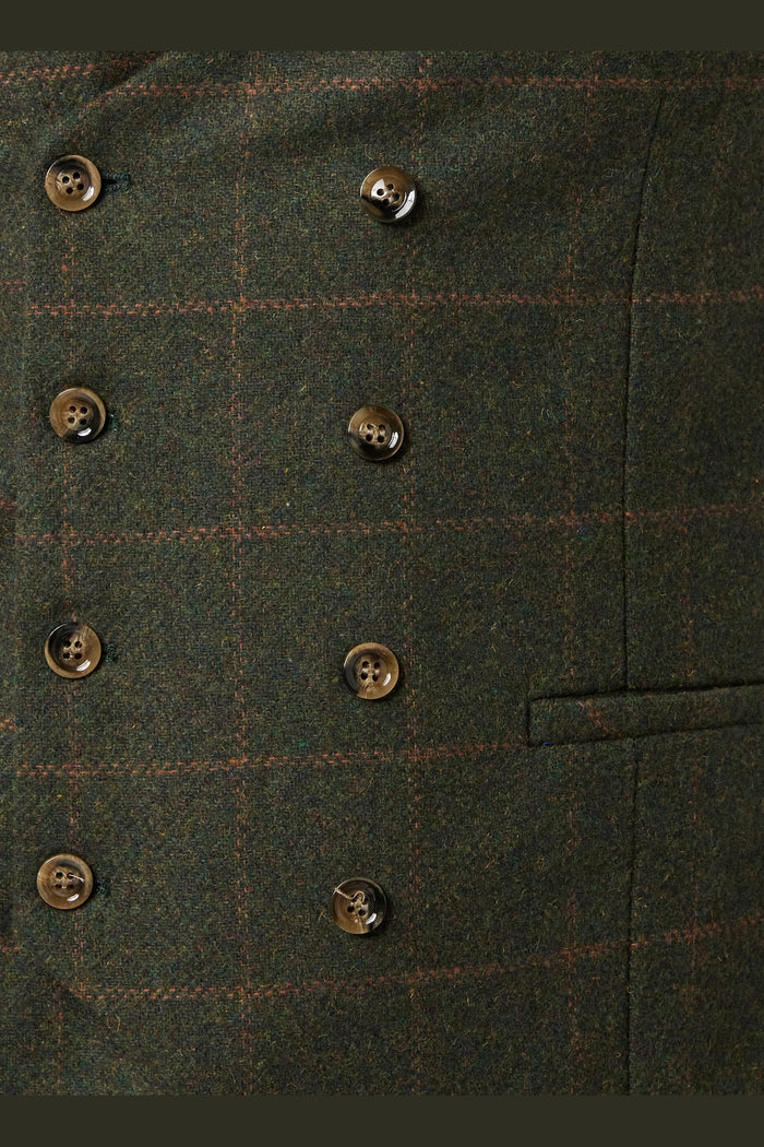 JUDE TWEED CHECK DOUBLE BREASTED GREEN WAISTCOAT