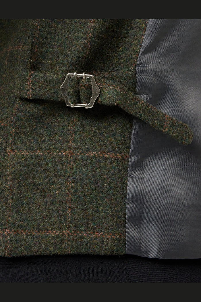 JUDE TWEED CHECK DOUBLE BREASTED GREEN WAISTCOAT