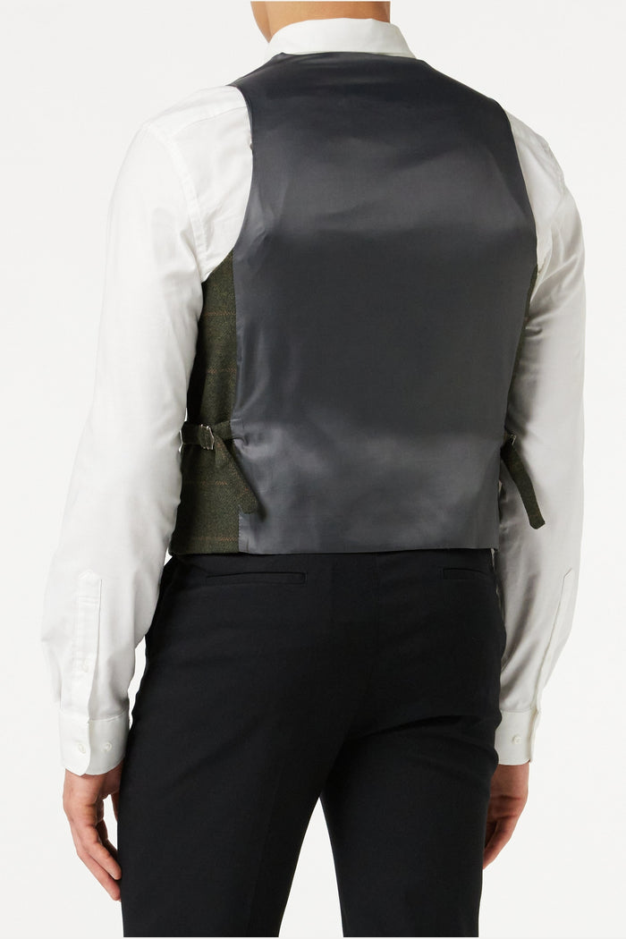 JUDE TWEED CHECK DOUBLE BREASTED GREEN WAISTCOAT