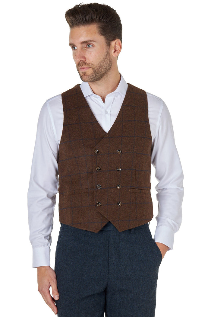 JUDE TWEED CHECK DOUBLE BREASTED WAISTCOAT