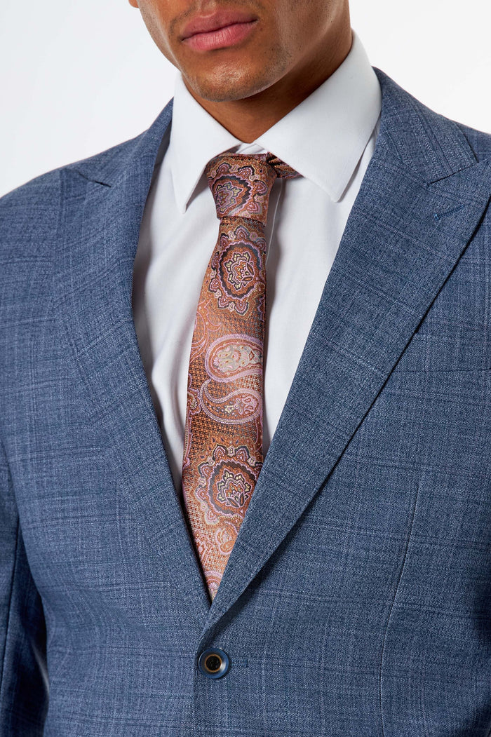 Kaiser - Steel Blue Textured Tailored Fit Suit – Peak Lapel 2 Piece