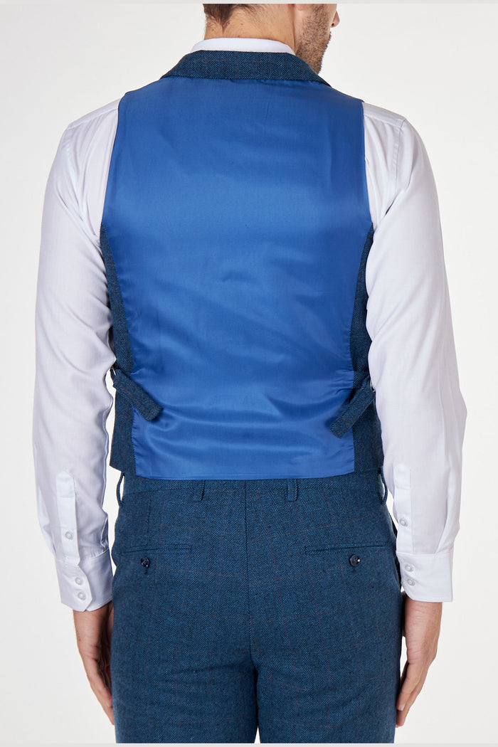 KANO – HERRINGBONE DOUBLE BREASTED NAVY WAISTCOAT