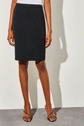 Knee-Length Straight Knit Skirt, Black | Ming Wang