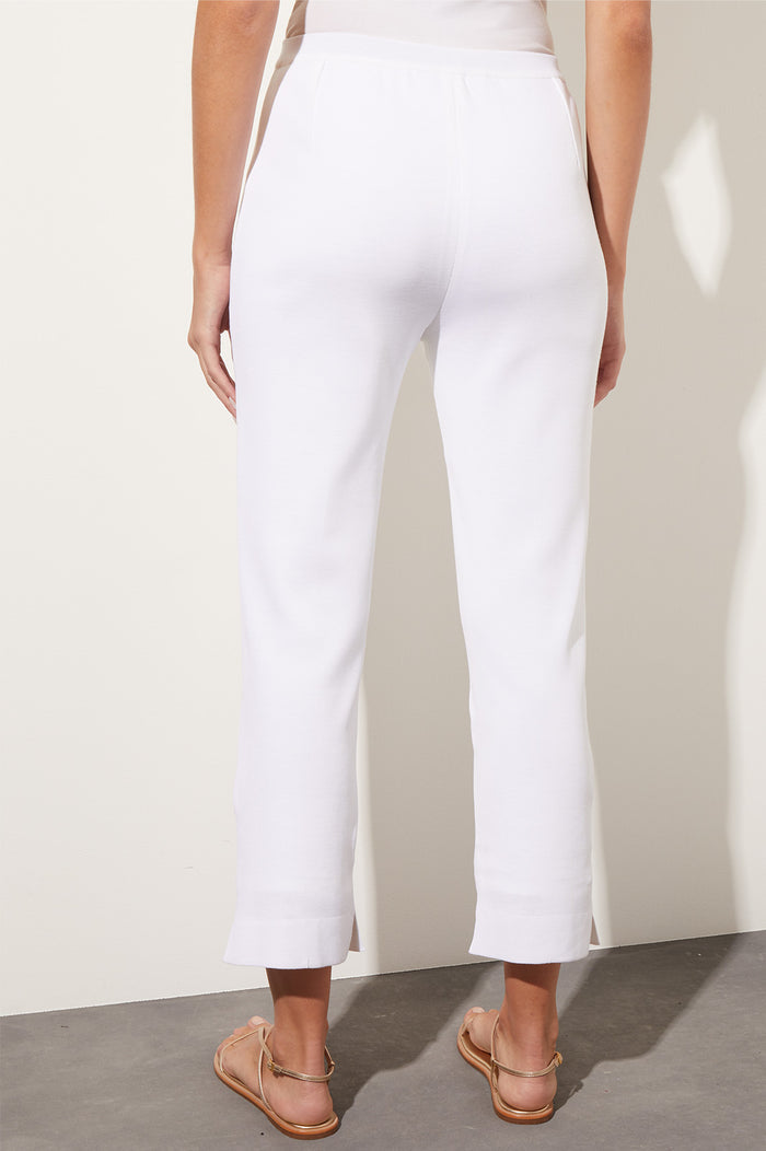 Lined Straight Leg Knit Ankle Pant, White | Ming Wang