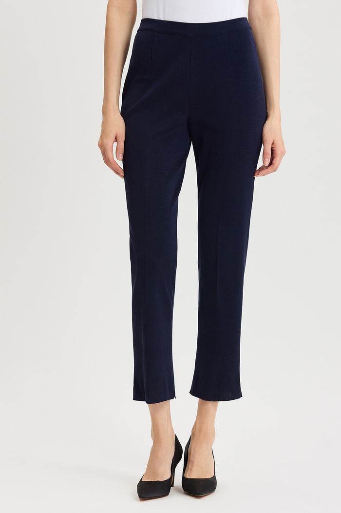Knit Straight-Leg Ankle Pants, Indigo, Indigo | Ming Wang
