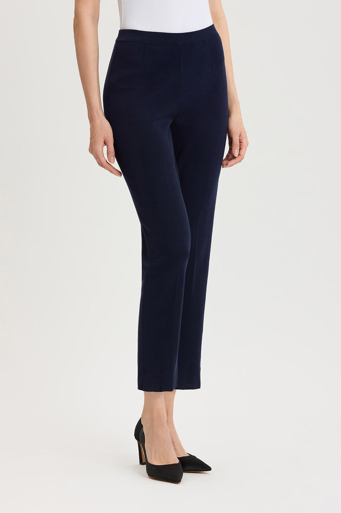 Knit Straight-Leg Ankle Pants, Indigo, Indigo | Ming Wang