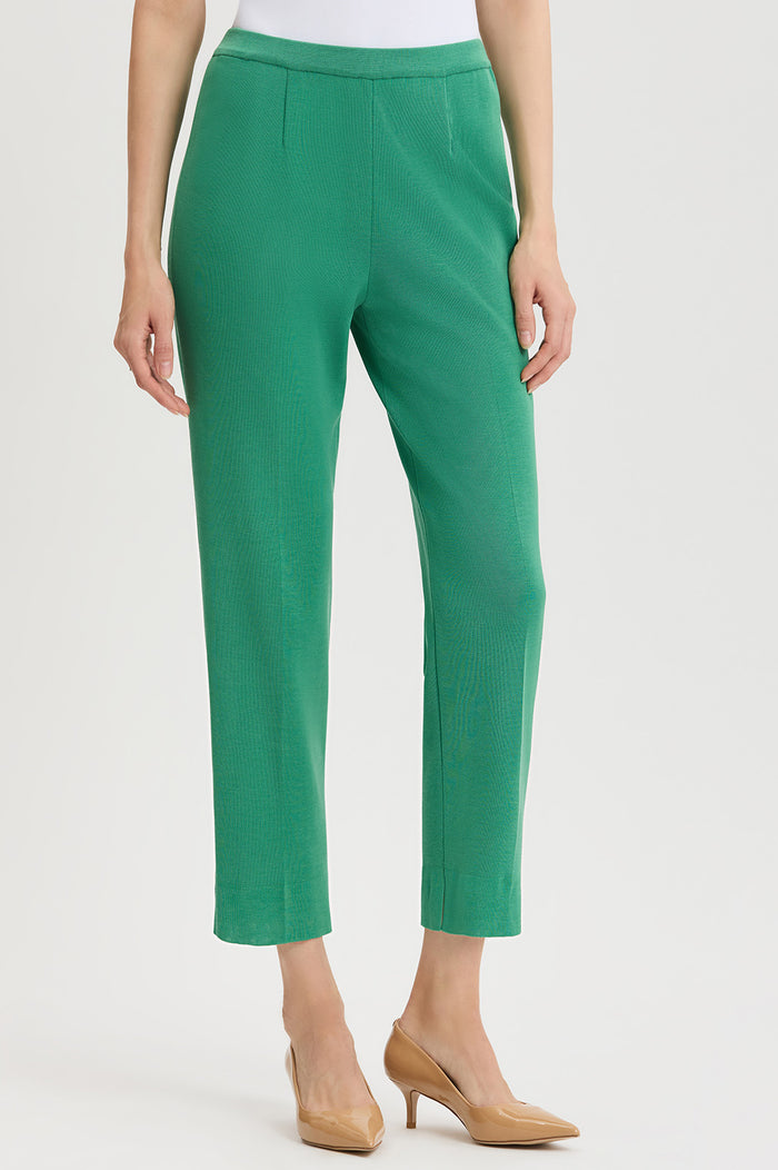 Knit Straight-Leg Ankle Pants, Kelly Green, Kelly Green | Ming Wang