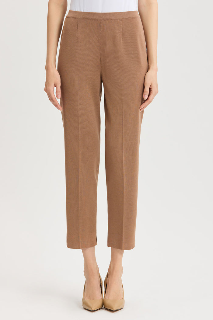 Knit Straight-Leg Ankle Pants, Warm Taupe, Warm Taupe | Ming Wang