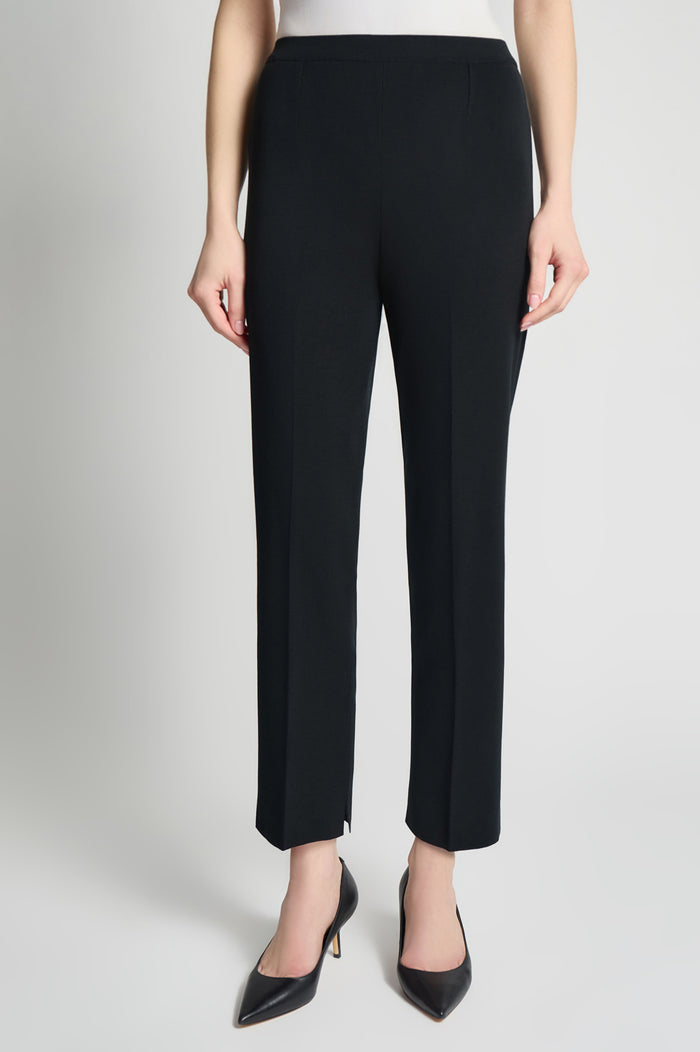 Knit Straight-Leg Ankle Pants, Black | Ming Wang