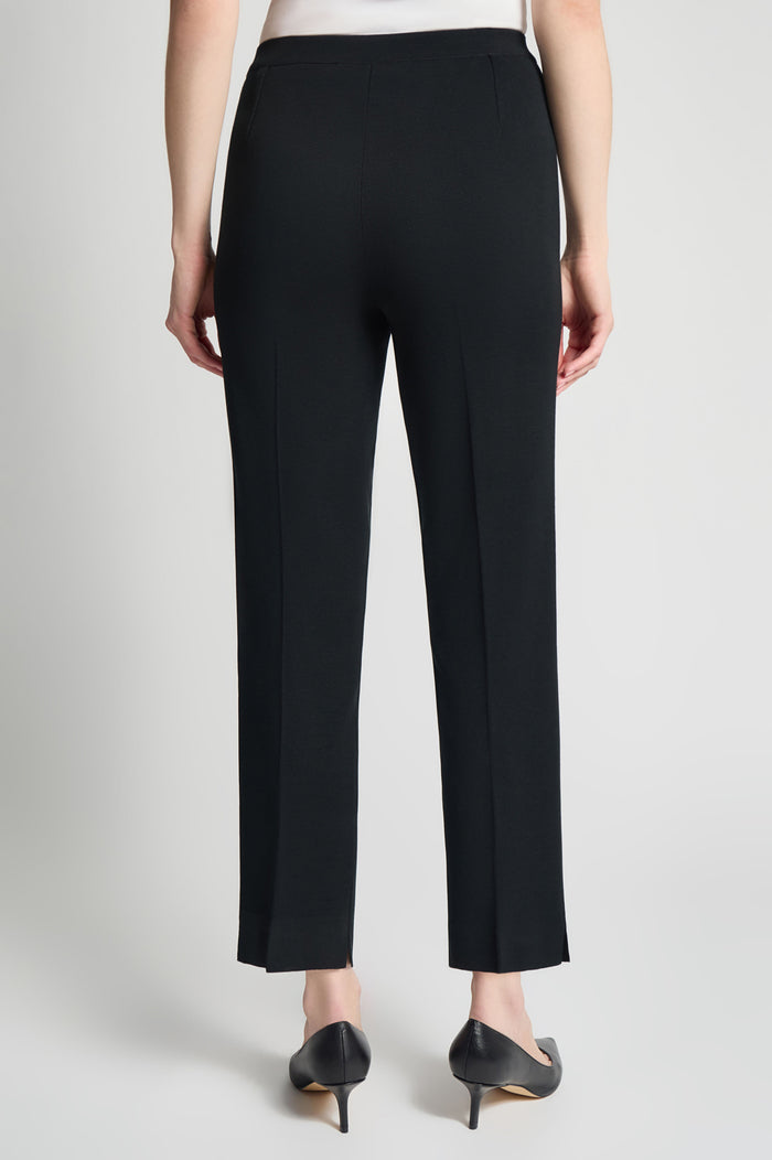 Knit Straight-Leg Ankle Pants, Black | Ming Wang