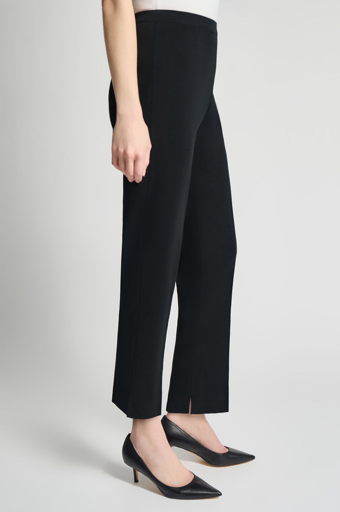 Knit Straight-Leg Ankle Pants, Black | Ming Wang
