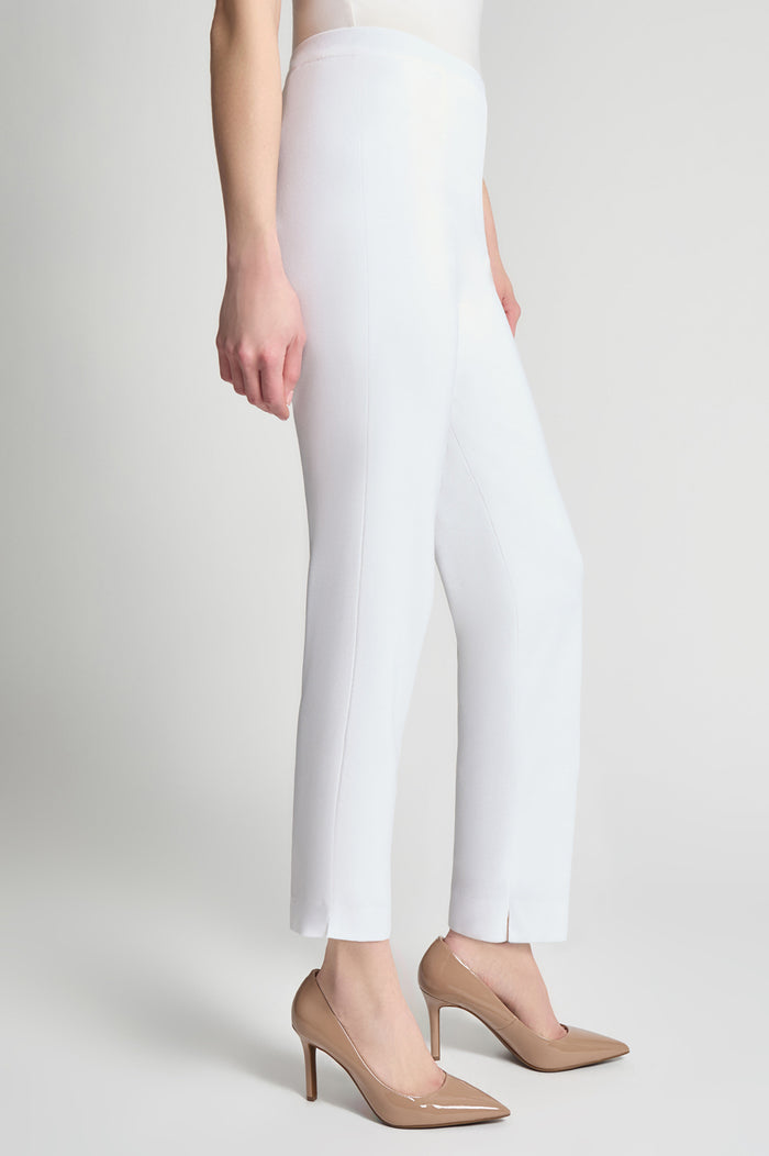 Knit Straight-Leg Ankle Pants, White | Ming Wang