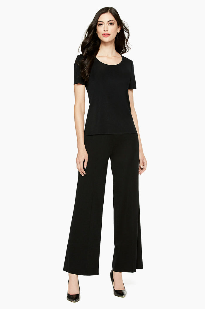 Wide Leg Knit Pant and Short Sleeve Tunic in Black