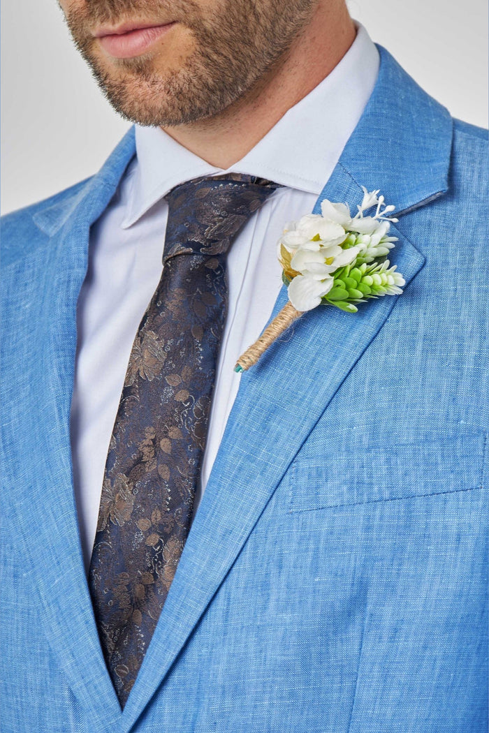 LEWIS - Sky Blue Linen Tailored Fit Summer Suit Blazer
