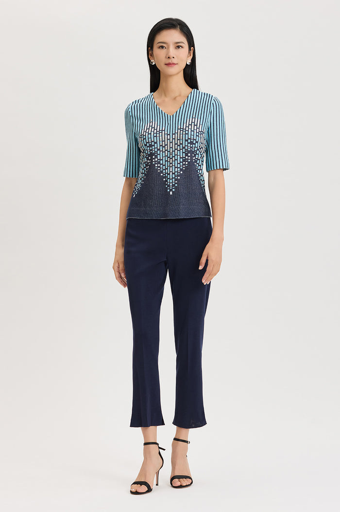 Linear Ombre Soft Knit Top, Indigo/Limestone/Serene/White | Ming Wang