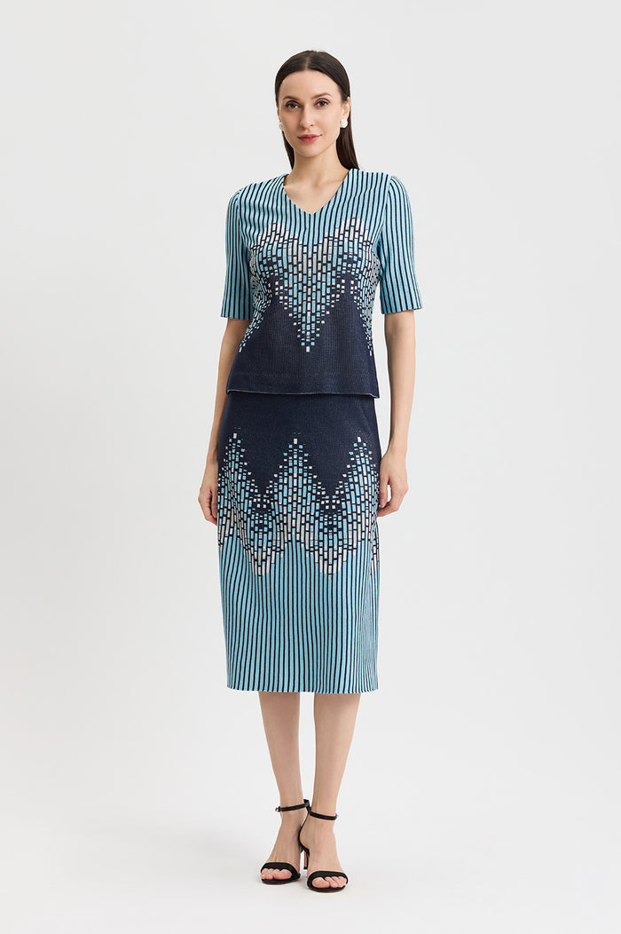 Linear Ombre Soft Knit Top, Indigo/Limestone/Serene/White | Ming Wang