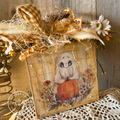 Little Boo in the Pumpkin Patch 5x5 Wood Block Decor - Primitive Halloween Shelf Sitter
