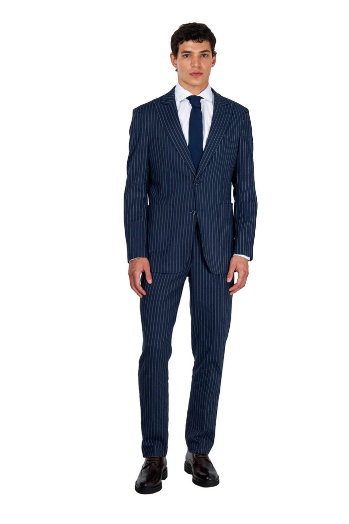 LLOYD - Tailored Mens Navy Pinstripe Linen 2 Piece Suit