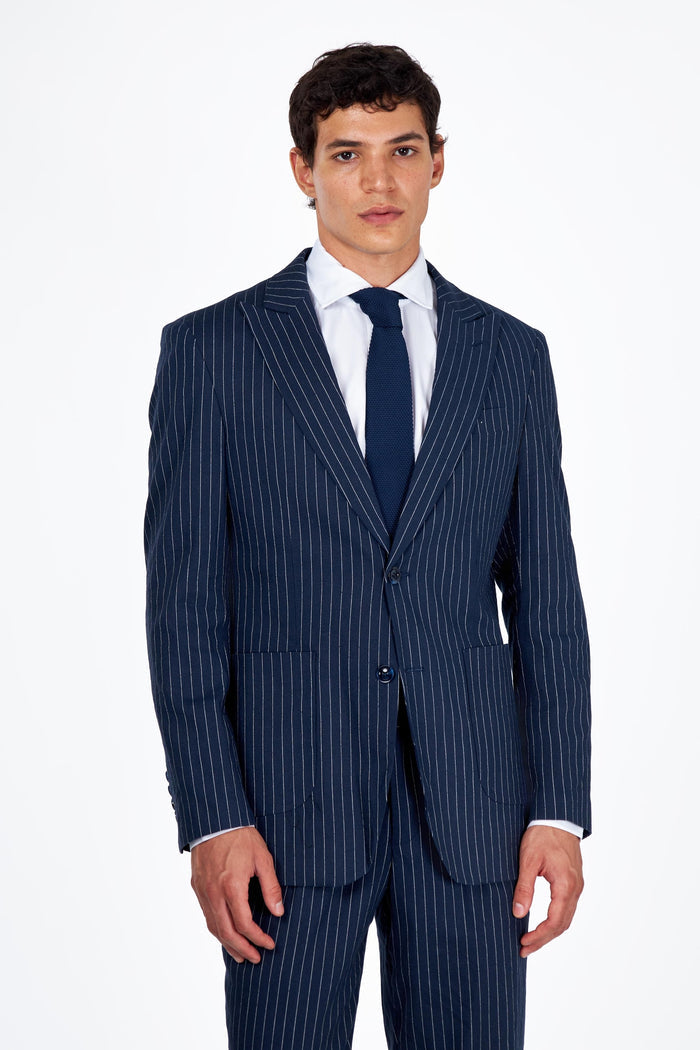 LLOYD - Tailored Mens Navy Pinstripe Linen 2 Piece Suit
