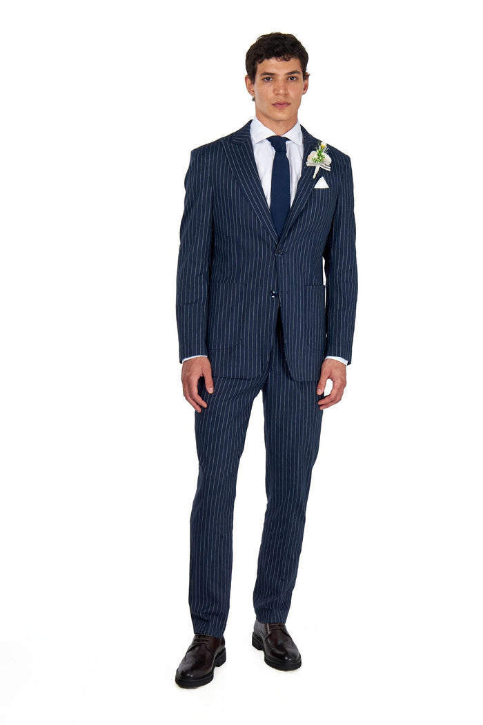 LLOYD - Tailored Mens Navy Pinstripe Linen 2 Piece Suit