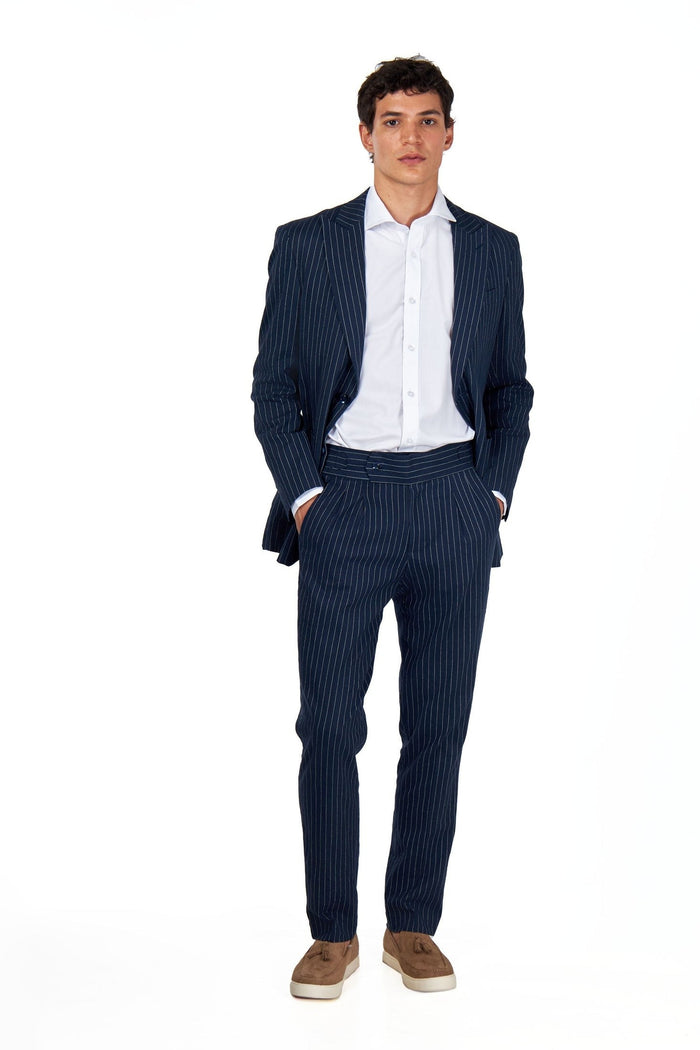 LLOYD - Tailored Mens Navy Pinstripe Linen 2 Piece Suit
