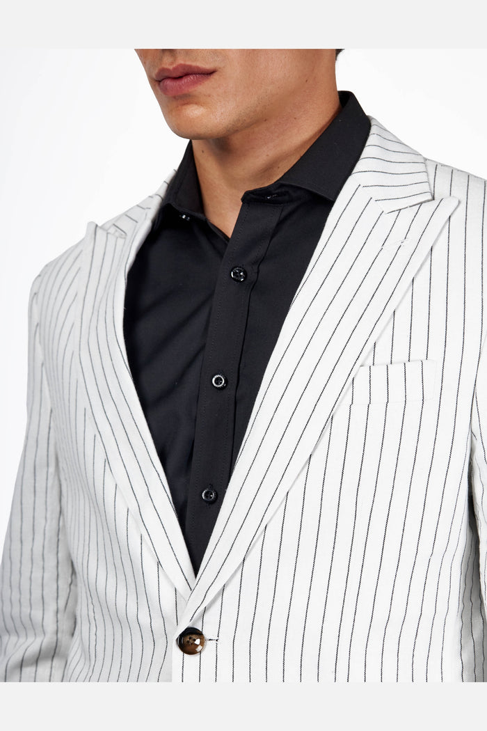 LLOYD - Tailored Mens White Pinstripe Linen 2 Piece Suit