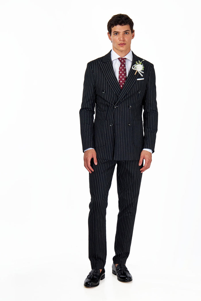 LLOYD – Black Pinstripe Double Breasted Linen Suit