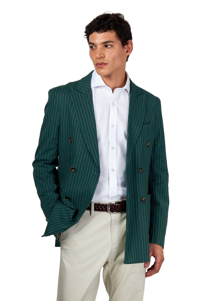 LLOYD – Double Breasted Green Pinstripe Linen Suit