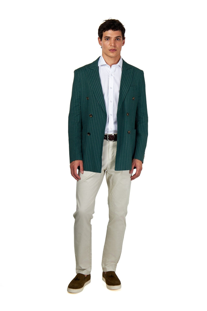 LLOYD – Double Breasted Green Pinstripe Linen Suit